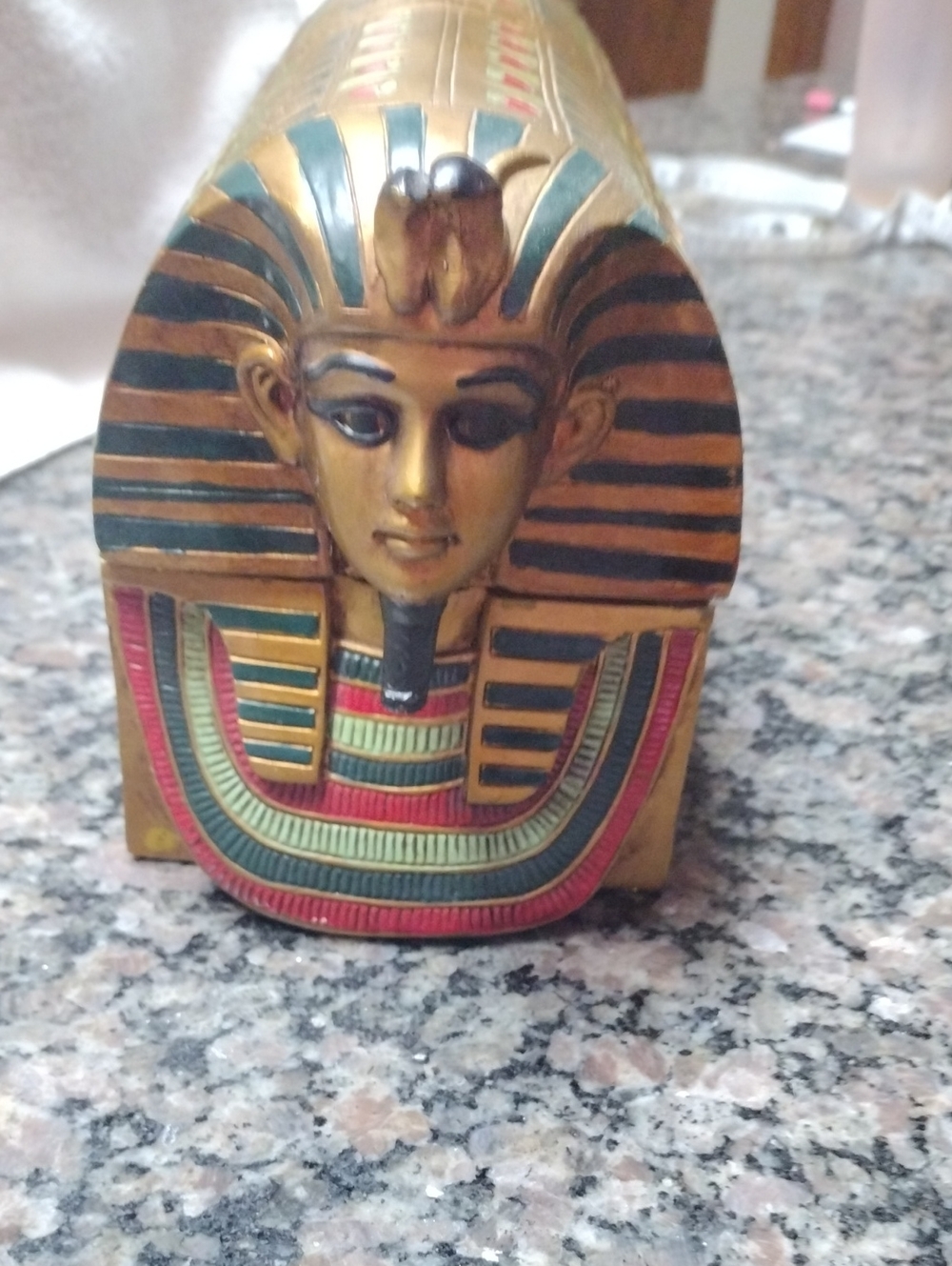 King tut keep sake box new 9.5" , 4.75" x 2.5" w/ hieroglyphics ceramic colorful